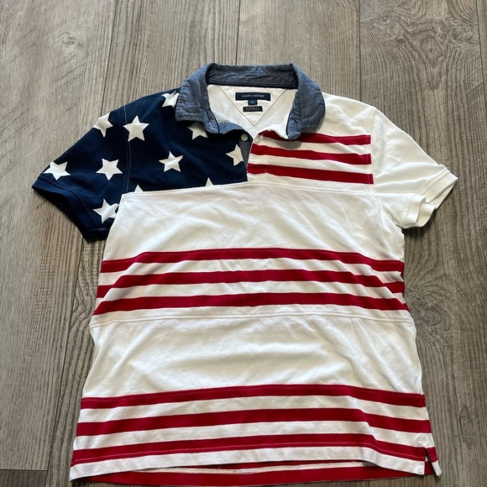 Vintage Tommy Hilfiger patriotic flag red white blue polo Med